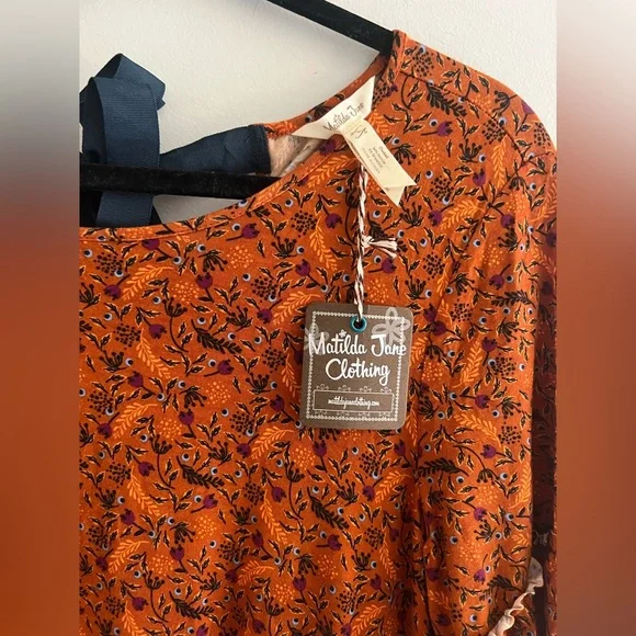 Matilda Jane Floral Tiered Babydoll Top Large Burnt Orange Tie Back - Picture 3 of 4